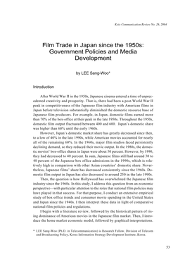 Film Trade in Japan Since the 1950S: Government Policies and Media Development