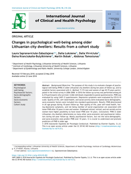 Changes in Psychological Well-Being Among Older Lithuanian City Dwellers: Results from a Cohort Study