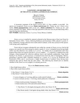 Taxonomy and Distribution of the Zinnia Acerosa (Asteraceae) Complex