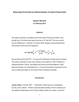 Elementary Proof That an Infinite Number of Cullen Primes Exist