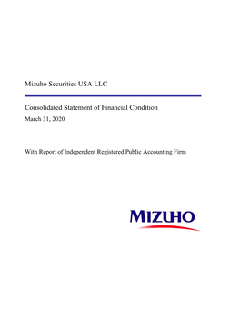 Mizuho Securities USA LLC Consolidated Statement of Financial Condition