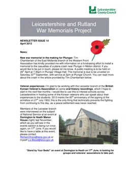 NEWSLETTER ISSUE 14 April 2012 News: New War Memorial in The