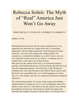 Rebecca Solnit: the Myth of “Real” America Just Won’T Go Away