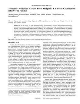 Molecular Properties of Plant Food Allergens: a Current Classification Into Protein Families