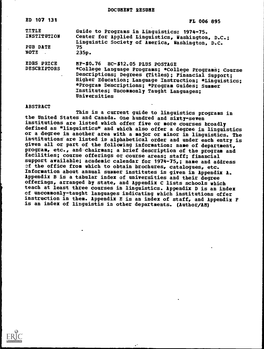 1974-75. INSTITUTION Center for Applied Linguistics, Washington, D.C.; Linguistic Society of America, Washington, D.C