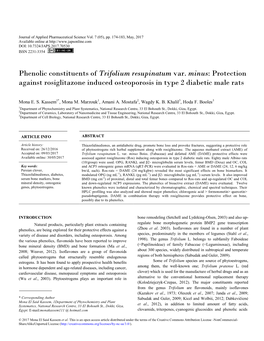 Phenolic Constituents of Trifolium Resupinatum Var. Minus: Protection Against Rosiglitazone Induced Osteoporosis in Type 2 Diabetic Male Rats