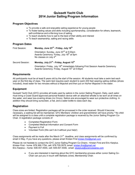 Quissett Yacht Club 2014 Junior Sailing Program Information