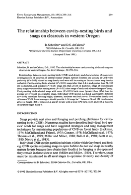 The Relationship Between Cavity-Nesting Birds and Snags on Clearcuts in Western Oregon