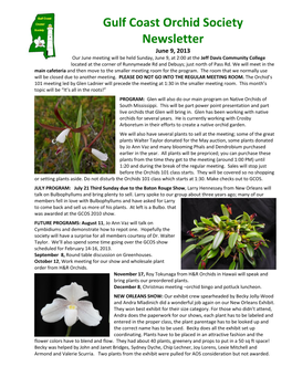 Gulf Coast Orchid Society Newsletter