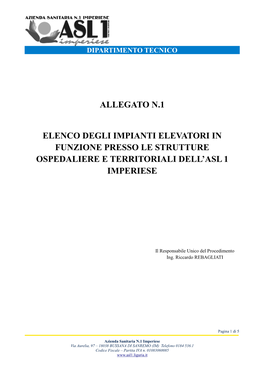 Allegato N.1 Elenco Degli Impianti Elevatori in Funzione Presso Le