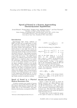 Speed of Sound in a System Approaching Thermodynamic Equilibrium