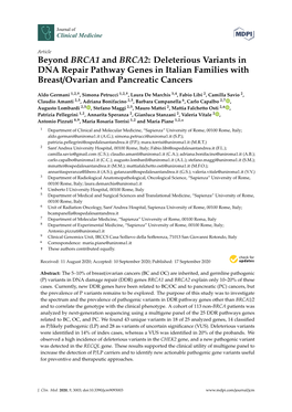 Beyond BRCA1 and BRCA2: Deleterious Variants in DNA Repair Pathway Genes in Italian Families with Breast/Ovarian and Pancreatic Cancers