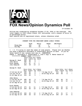 FOX News/Opinion Dynamics Poll