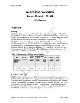 Cougar Mountain Wilderness Evaluation