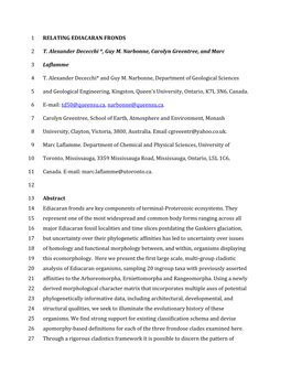 RELATING EDIACARAN FRONDS 1 T. Alexander Dececchi *, Guy M