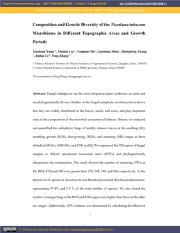 Composition and Genetic Diversity of the Nicotiana Tabacum Microbiome in Different Topographic Areas and Growth Periods
