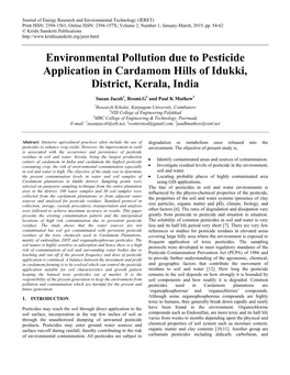 Environmental Pollution Due to Pesticide Application in Cardamom Hills of Idukki, District, Kerala, India
