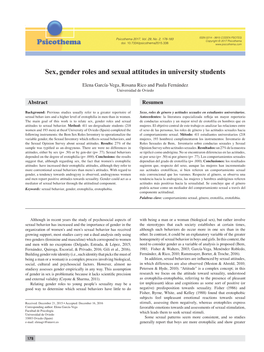 Sex, Gender Roles and Sexual Attitudes in University Students