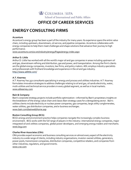 Office of Career Services Energy Consulting Firms