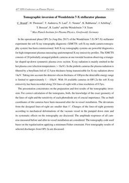 Tomographic Inversion of Wendelstein 7-X Stellarator Plasmas