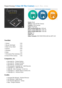 Supertramp Crime of the Century Mp3, Flac, Wma