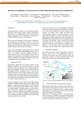 Roving on Phobos: Challenges of the Mmx Rover for Space Robotics