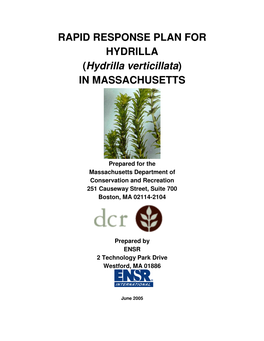 RAPID RESPONSE PLAN for HYDRILLA (Hydrilla Verticillata) in MASSACHUSETTS