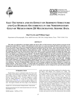 Salt Tectonics and Its Effect on Sediment Structure and Gas Hydrate Occurrence in the Northwestern Gulf of Mexico from 2D Multichannel Seismic Data