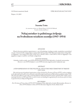Nekaj Utrinkov Iz Političnega Življenja Na Svobodnem Tržaškem Ozemlju (1947–1954), 677–692 2019