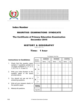 HISTORY & GEOGRAPHY Time: 1 Hour