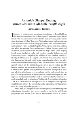 Antonio's (Happy) Ending: Queer Closure in All-Male Twelfth Night