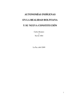 Autonomías Indígenas En La Realidad Boliviana Y Su