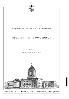 DEBATES and PROCEEDINGS 2 March 13, 1959 2Nd Session, 25Th