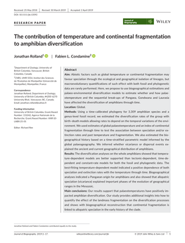 The Contribution of Temperature and Continental Fragmentation to Amphibian Diversification