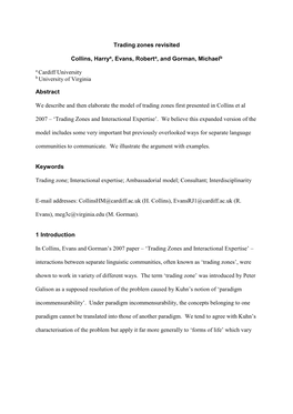 Trading Zones Revisited Collins, Harrya, Evans, Roberta, And