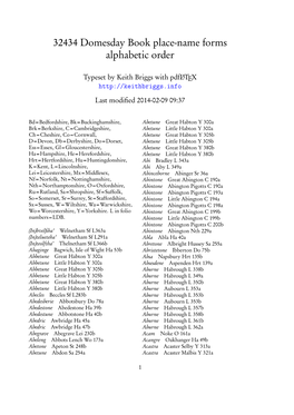 32434 Domesday Book Place-Name Forms Alphabetic Order