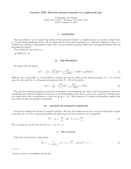 Particle Motion Exterior to a Spherical Star