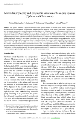 Molecular Phylogeny and Geographic Variation of Malagasy Iguanas (Oplurus and Chalarodon)