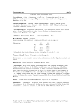 Bromargyrite Agbr C 2001-2005 Mineral Data Publishing, Version 1