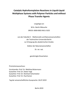 Catalytic Hydroformylation Reactions in Liquid-Liquid Multiphase Systems with Polymer Particles and Without Phase Transfer Agents