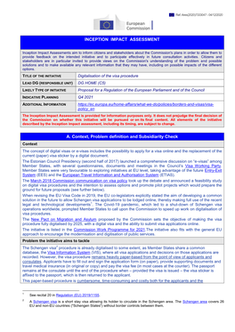 INCEPTION IMPACT ASSESSMENT A. Context, Problem Definition and Subsidiarity Check