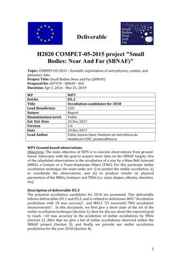 Deliverable H2020 COMPET-05-2015 Project 