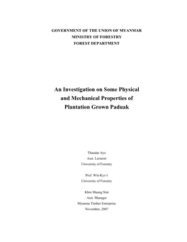 An Investigation on Some Physical and Mechanical Properties of Plantation Grown Paduak