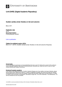 Sudden Cardiac Arrest: Studies on Risk and Outcome