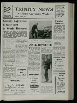 TRINITY NEWS GOWNS, HOODS, CASSOCKS, BLAZERS from 3 CHURCH LANE COLLEGE GREEN DIXON a Dublin University Weekly HEMPENSTALL BRYSON 111 IIRAFTON ST