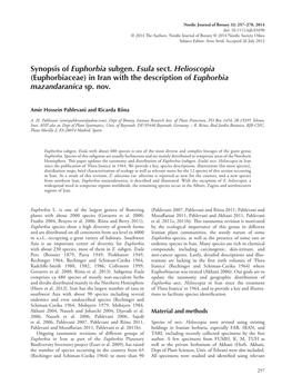 (Euphorbiaceae) in Iran with the Description of Euphorbia Mazandaranica Sp