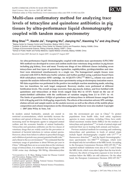 Multi-Class Confirmatory Method for Analyzing Trace Levels of Tetracyline