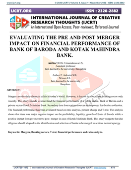 Evaluating the Pre and Post Merger Impact on Financial Performance of Bank of Baroda and Kotak Mahindra Bank