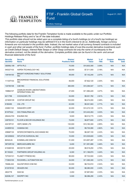 FTIF - Franklin Global Growth Fund August 31, 2021