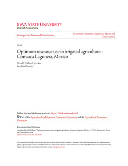 Optimum Resource Use in Irrigated Agriculture--Comarca Lagunera, Mexico 